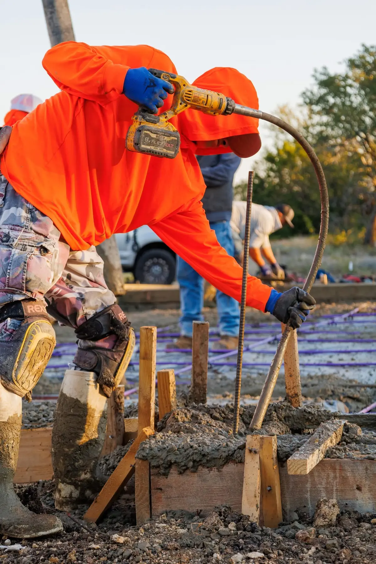 Crew member working during a 120-yard residential foundation placement